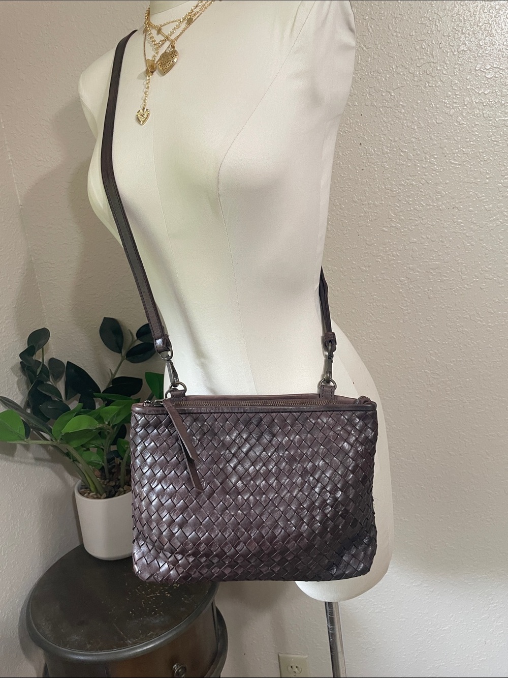Valentina woven leather crossbody purse